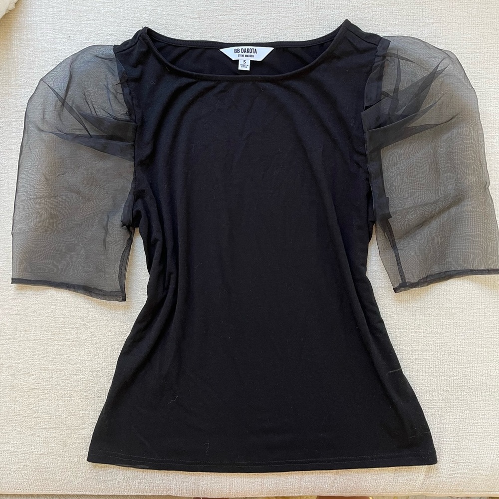 BB Dakota Black Mesh Puff Sleeve top